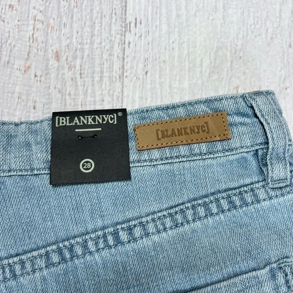 Blank NYC High Rise Cutout Denim Shorts SIZE 28 Blue Distressed Festival
